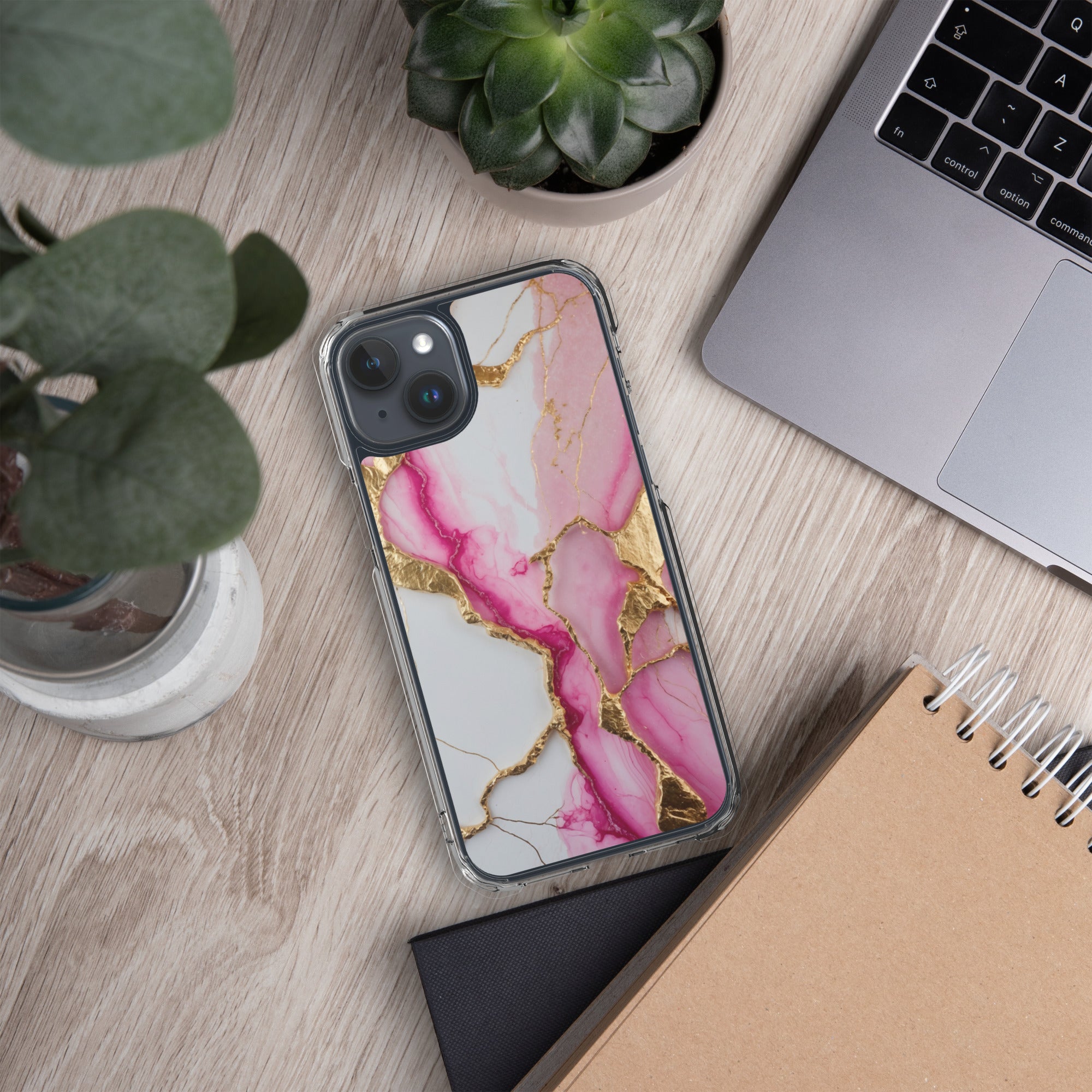 Pink Golden Marble Luxe Clear Case for iPhone 15 Plus