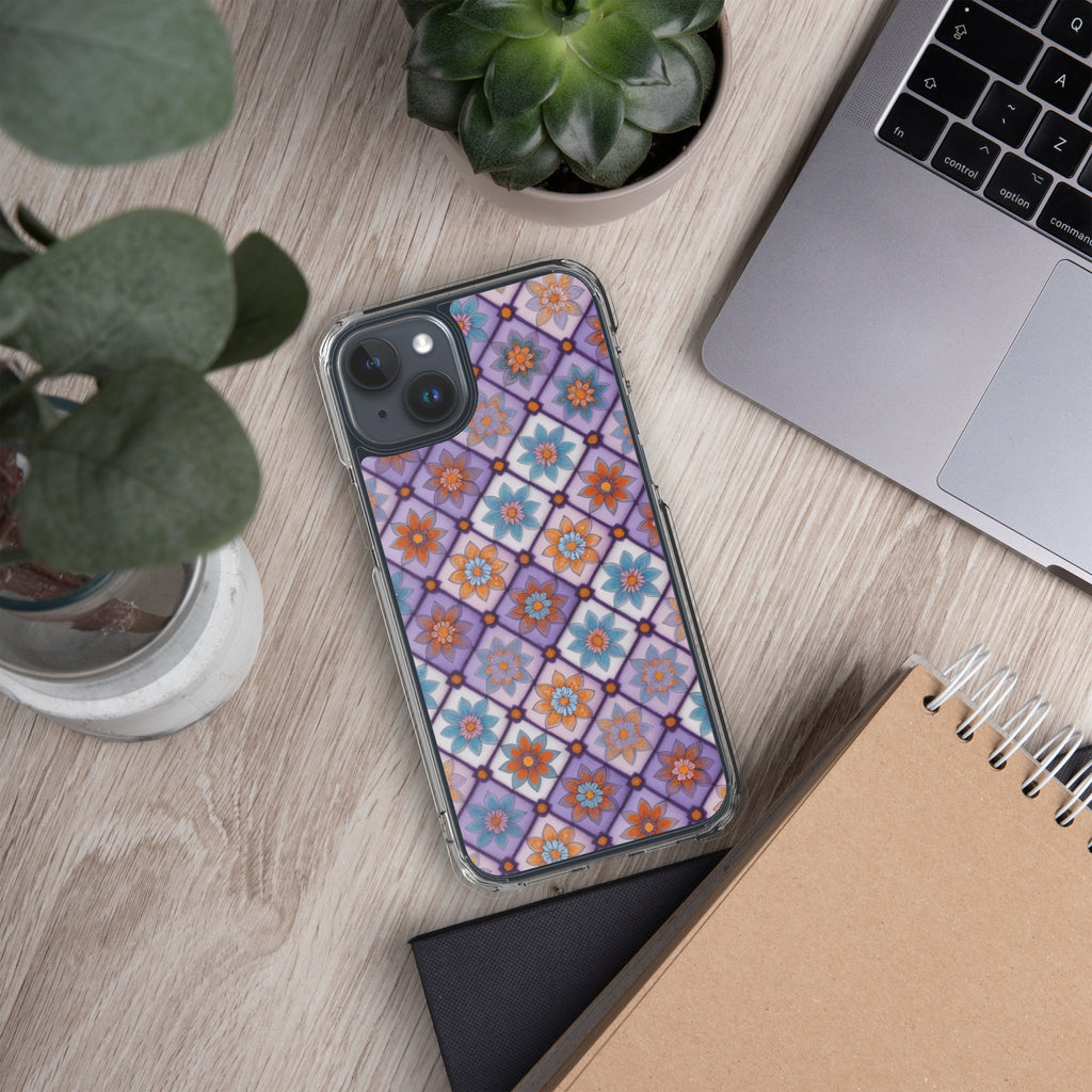 Violet Mosaic Blooms Clear Case for iPhone 15 Plus