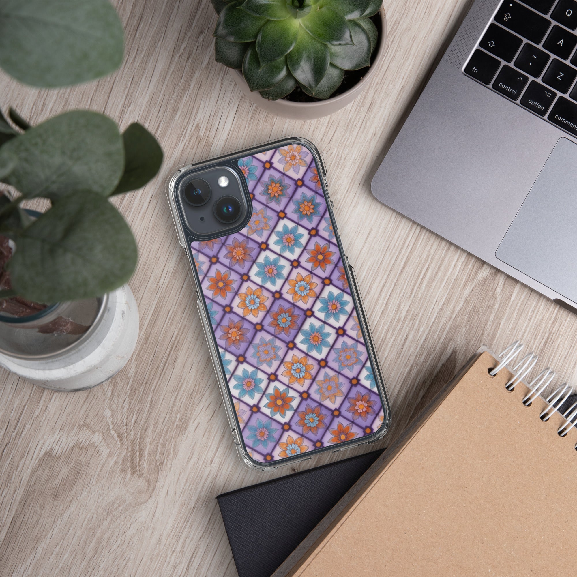 Violet Mosaic Blooms Clear Case for iPhone 15 Plus