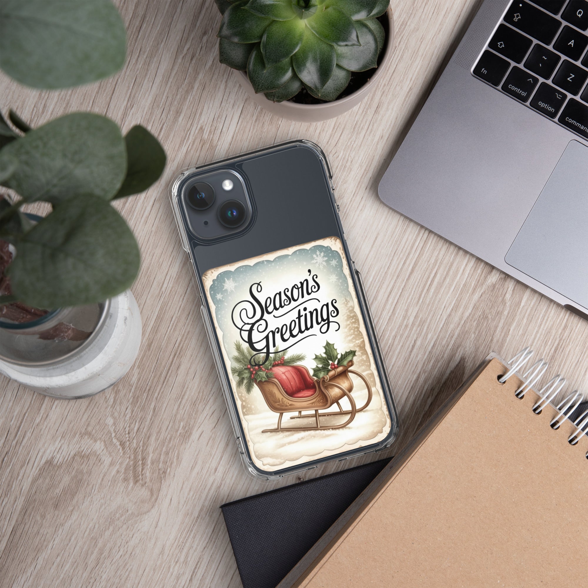 Season’s Greetings Vintage Holiday Clear Case for iPhone 15 Plus