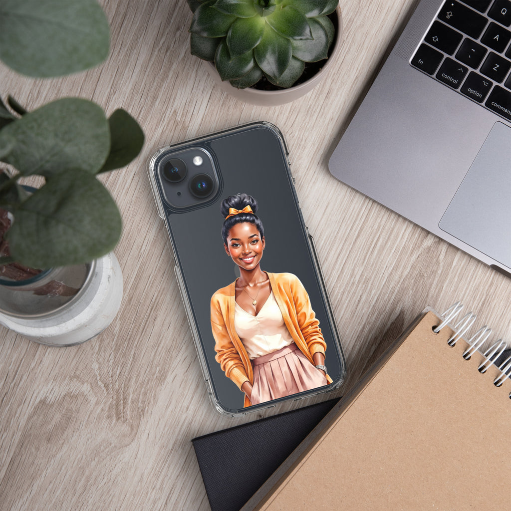 Golden Autumn Glow Girl Clear Case for iPhone 15 Plus - Fashion Illustration Protective Cover