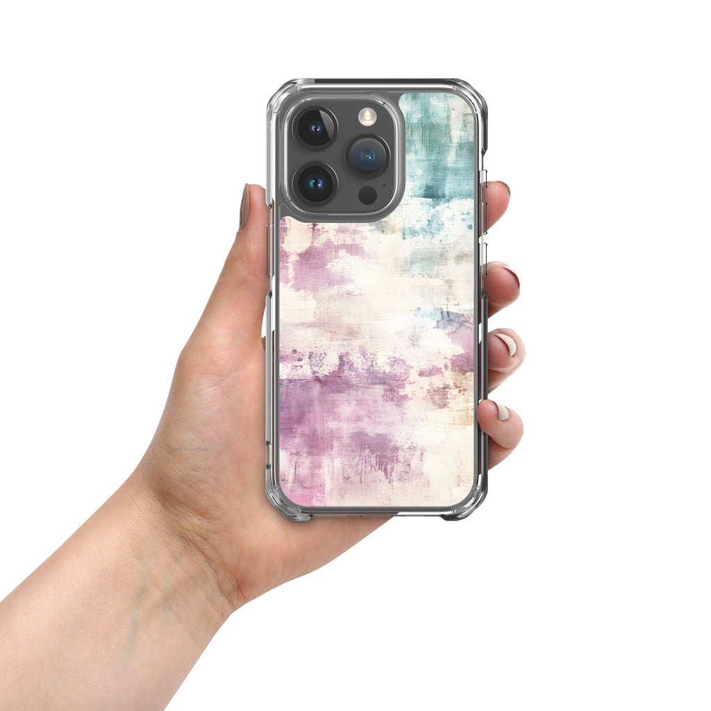 Pastel Abstract Brushstroke Clear Case for iPhone 15 Pro - Artistic Pastel Pattern Protective Cover