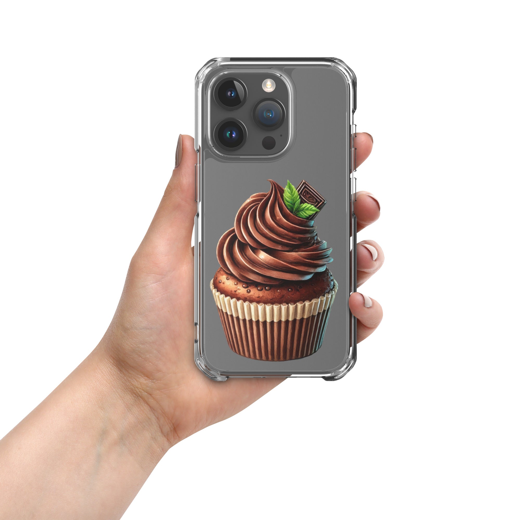 Chocolate Cupcake Clear Case for iPhone 15 Pro - Sweet Dessert Protective Phone Cover