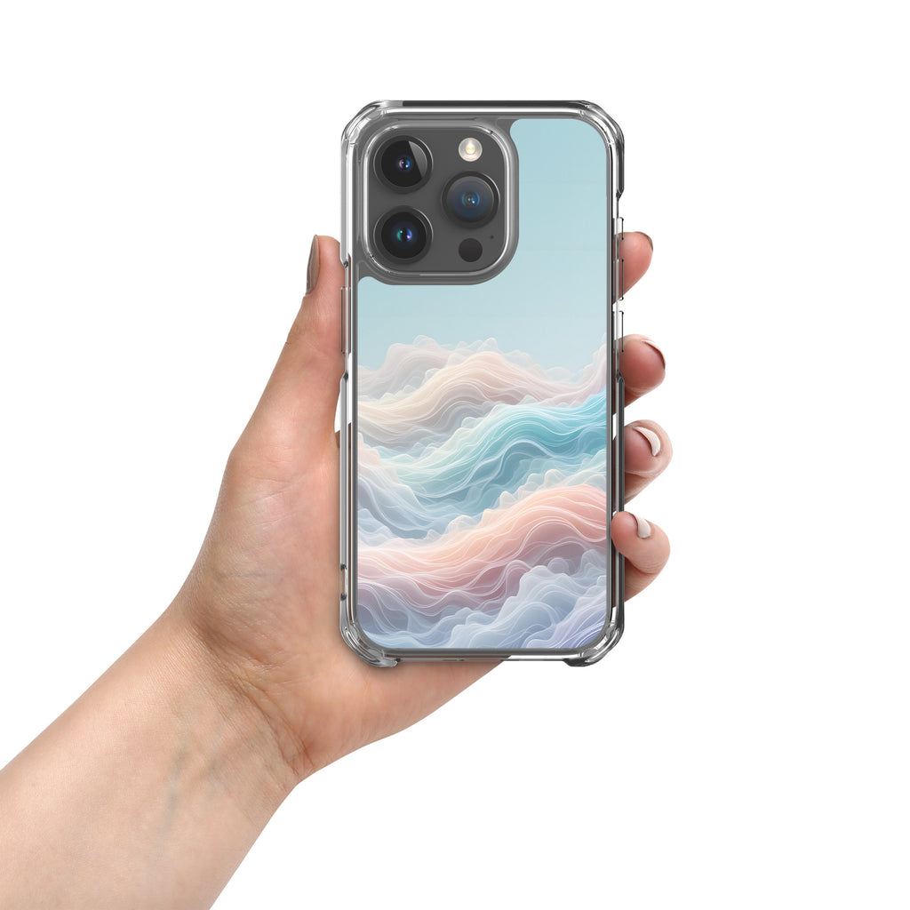 Horizon Dream Clear Case for iPhone 15 Pro - Pastel Abstract Waves Protective Cover