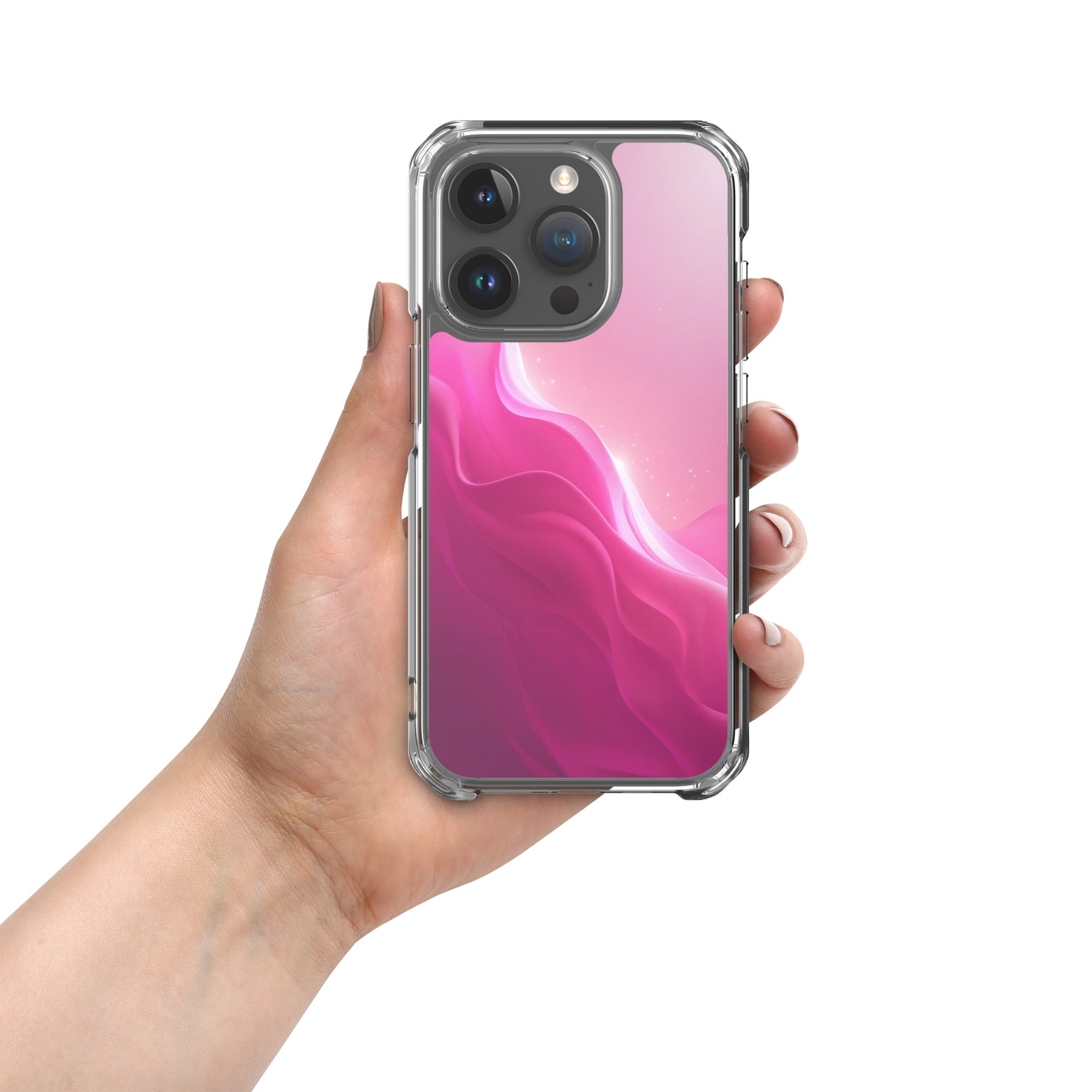 Pink Velvet Waves Dream Clear Case for iPhone 15 Pro - Abstract Pink Gradient Protective Cover