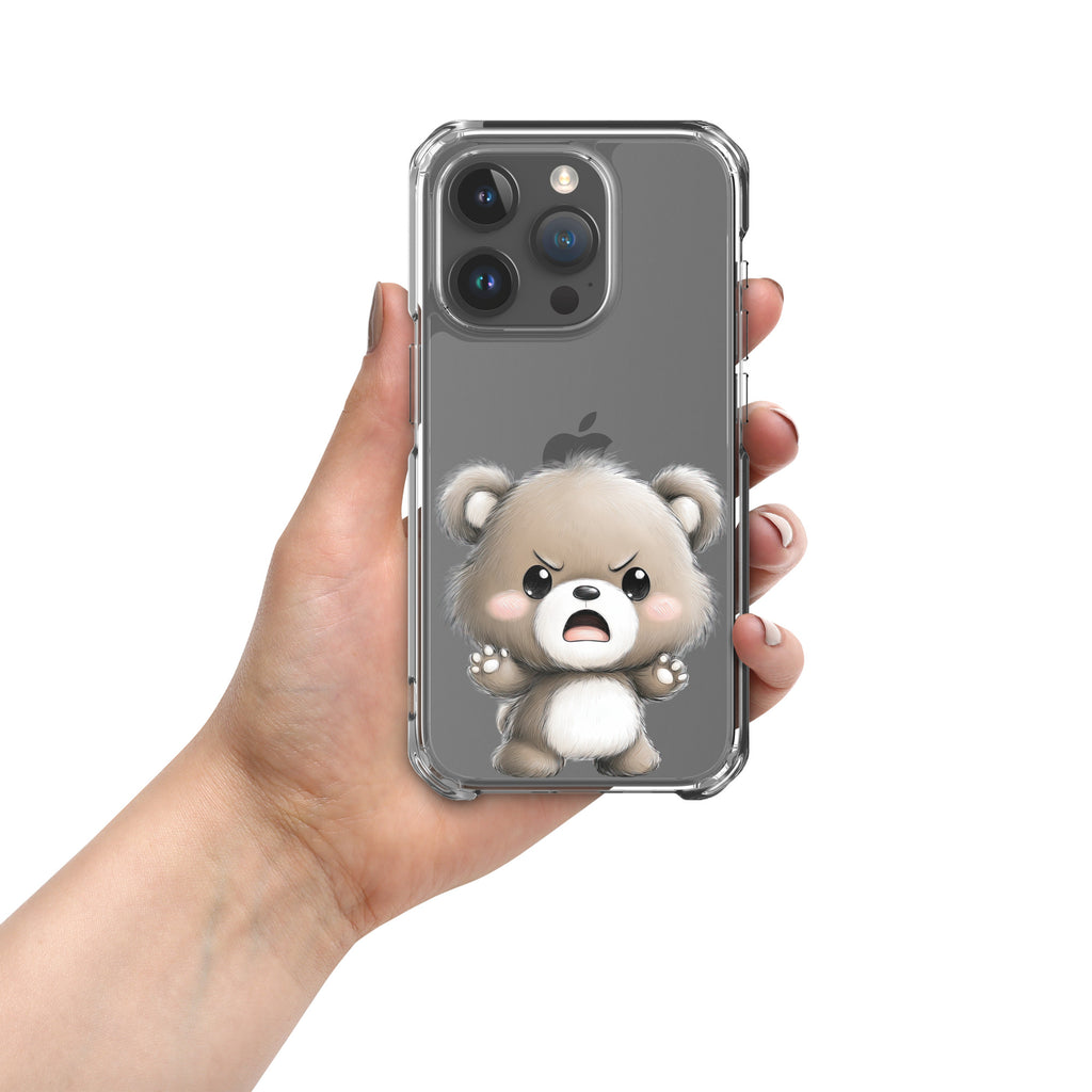 Angry Cute Bear Clear Case for iPhone 15 Pro - Funny Kawaii Bear Protective Cover