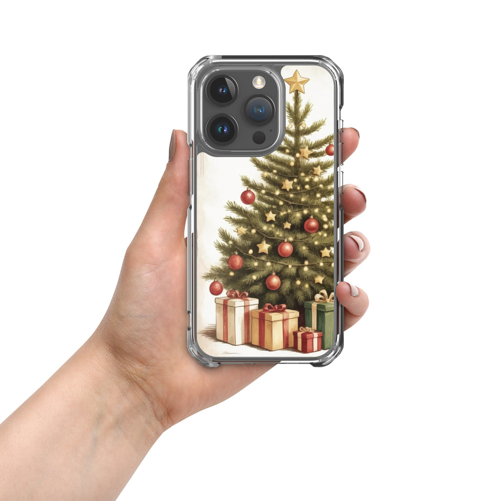 Vintage Christmas Tree Clear Case for iPhone 15 Pro - Festive Holiday Tree & Gifts Protective Cover