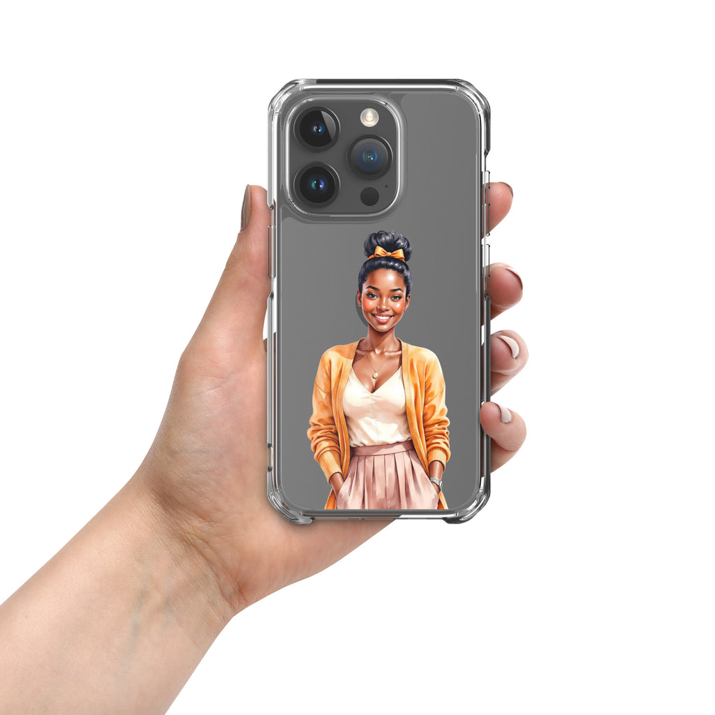 Golden Autumn Glow Girl Clear Case for iPhone 15 Pro - Fashion Illustration Protective Cover