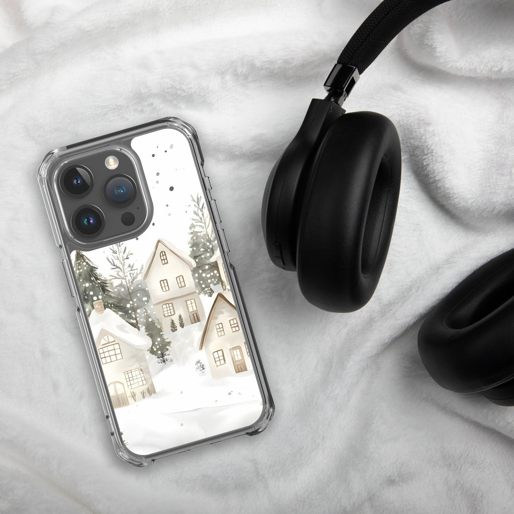 Winter Snow Village Clear Case for iPhone 15 Pro - Durable & Stylish Protective Phone Cover