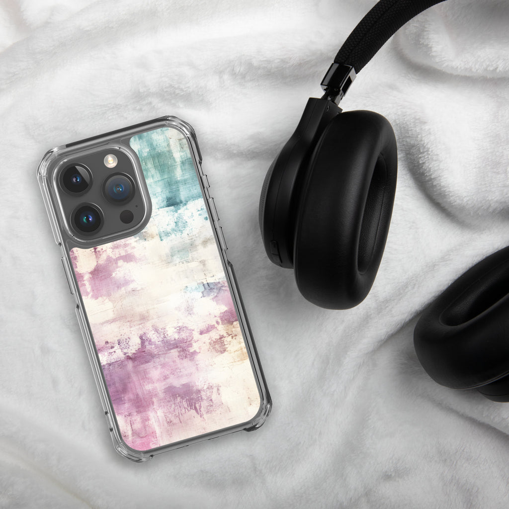 Pastel Abstract Brushstroke Clear Case for iPhone 15 Pro - Artistic Pastel Pattern Protective Cover