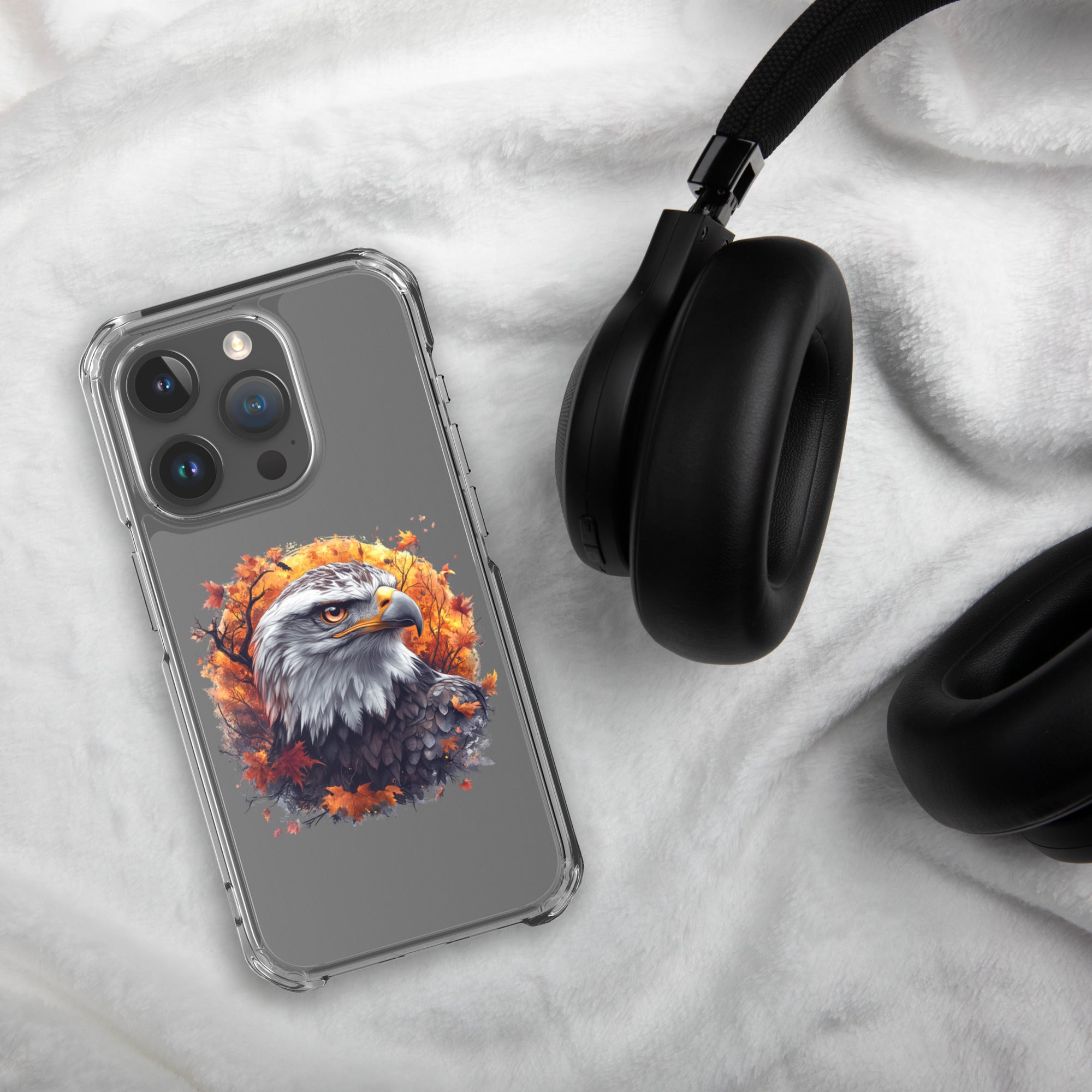 Autumn Eagle Spirit Clear Case for iPhone 15 Pro - Bald Eagle Fall Aesthetic Protective Cover