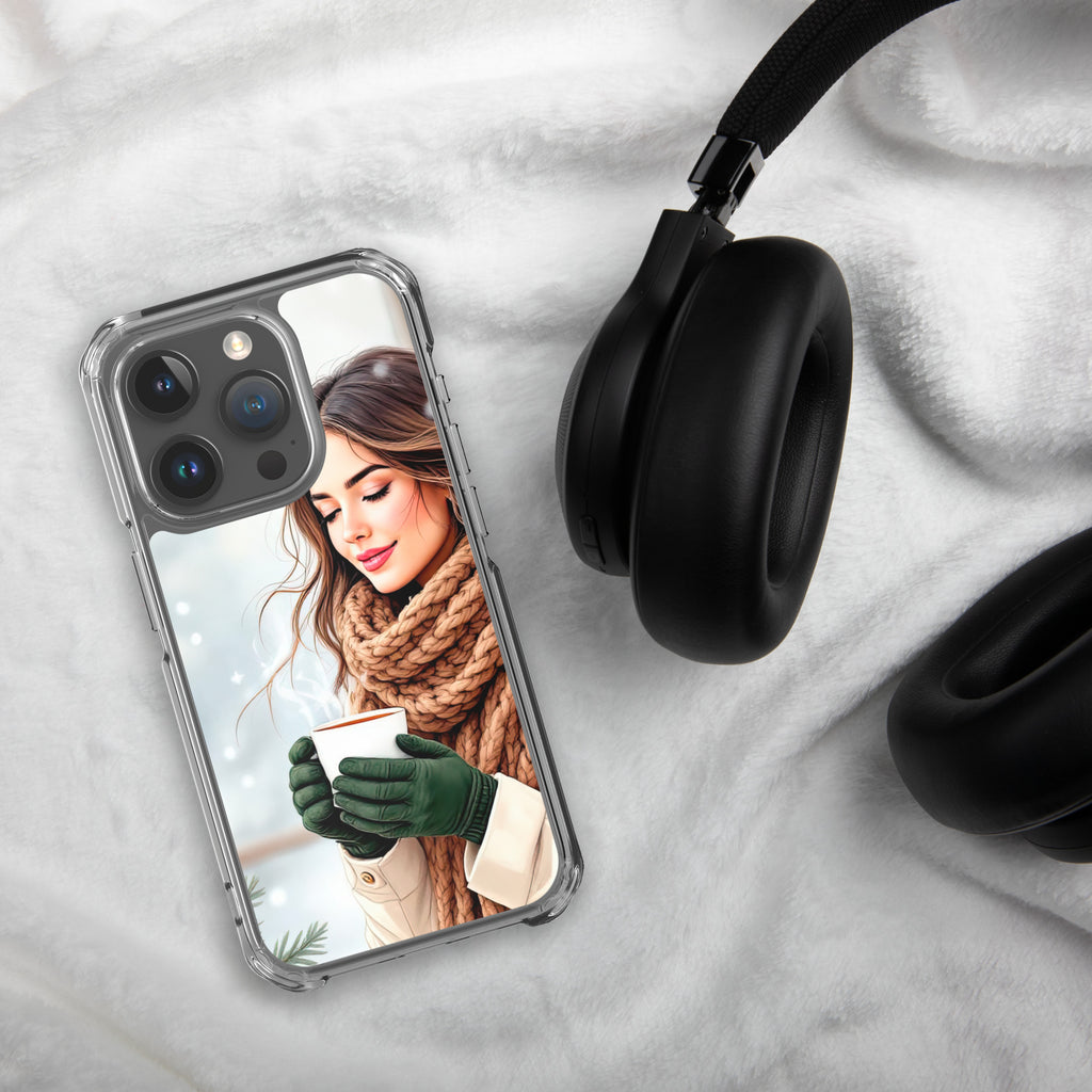 Cozy Winter Moments Clear Case for iPhone 15 Pro - Aesthetic Winter Girl Protective Cover