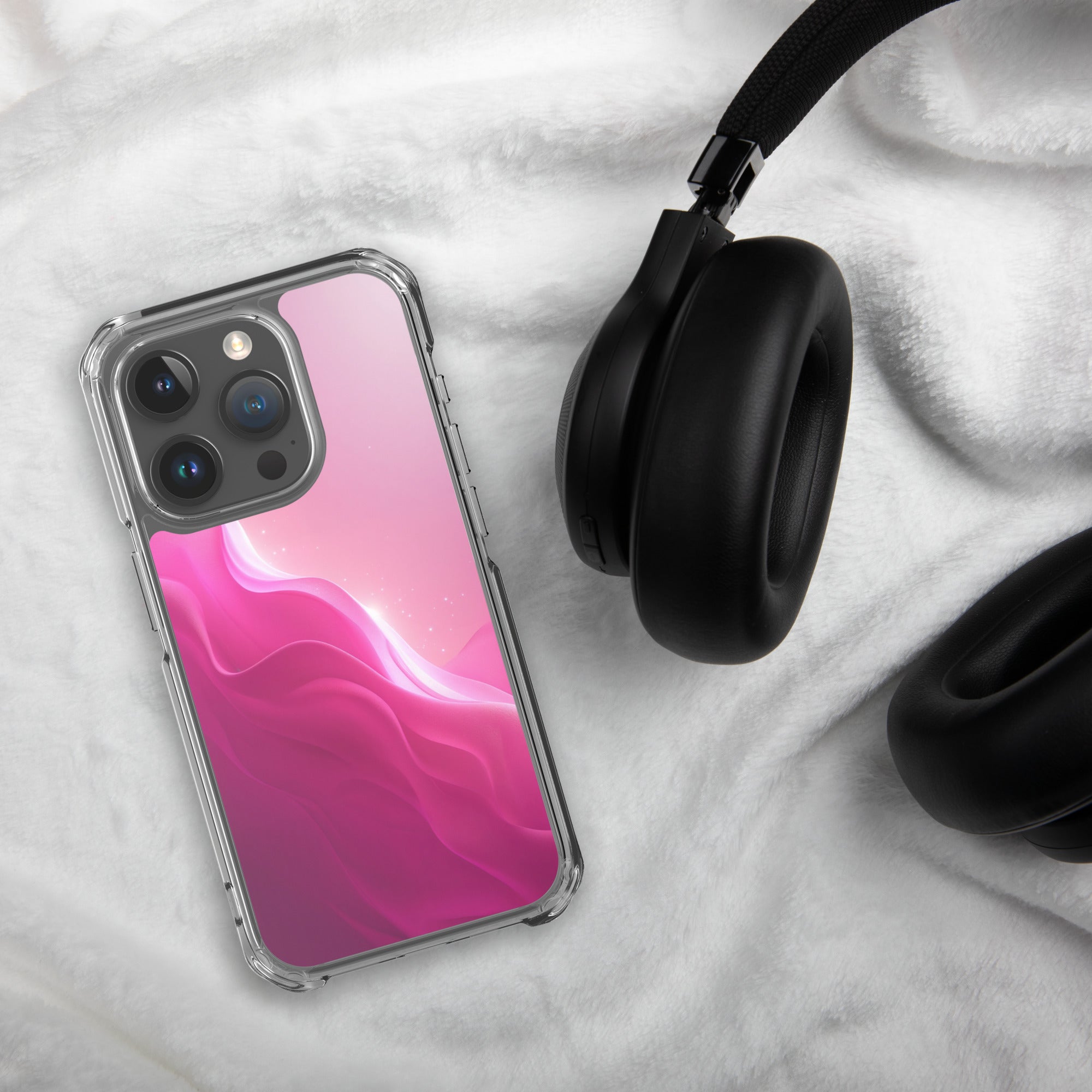 Pink Velvet Waves Dream Clear Case for iPhone 15 Pro - Abstract Pink Gradient Protective Cover