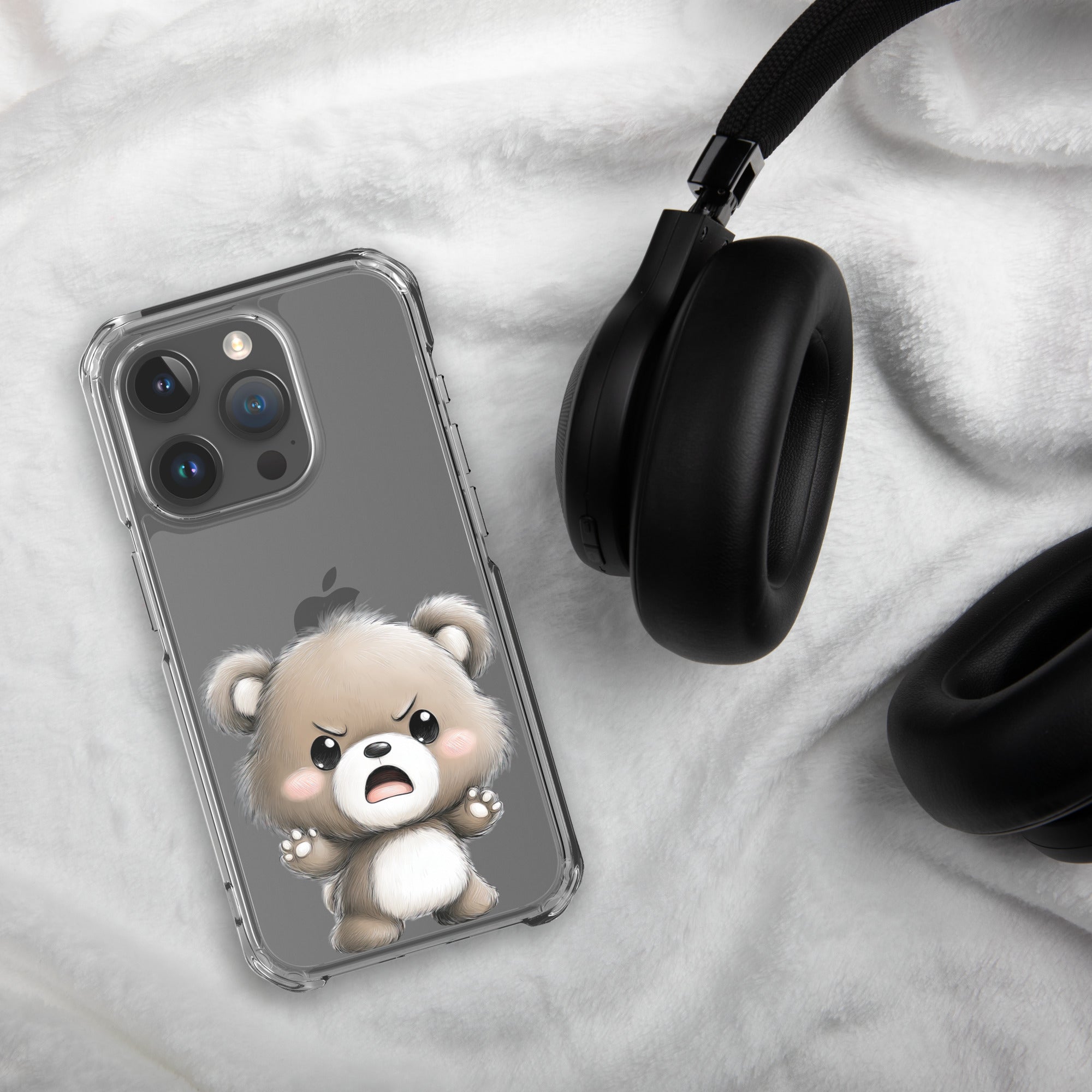 Angry Cute Bear Clear Case for iPhone 15 Pro - Funny Kawaii Bear Protective Cover