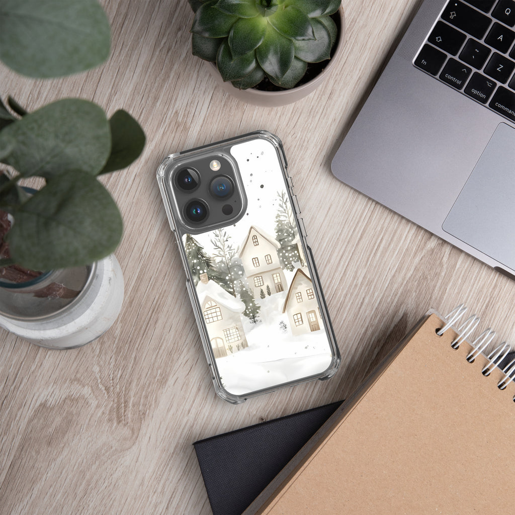 Winter Snow Village Clear Case for iPhone 15 Pro - Durable & Stylish Protective Phone Cover