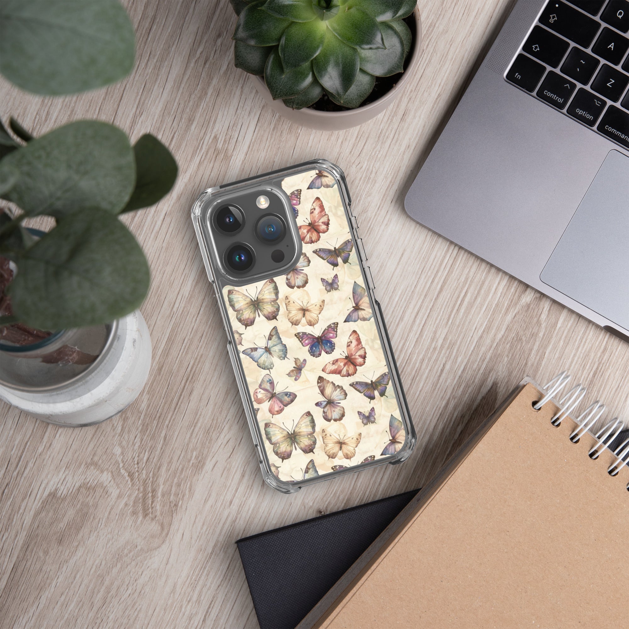 Butterfly Garden Clear Case for iPhone 15 Pro - Elegant Pastel Butterfly Protective Cover