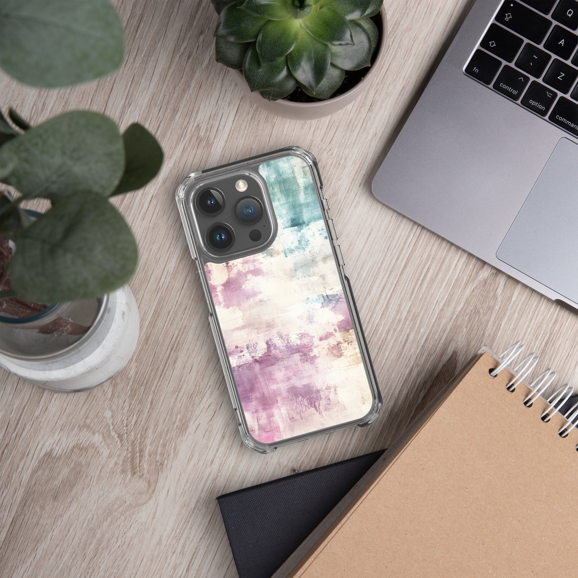 Pastel Abstract Brushstroke Clear Case for iPhone 15 Pro - Artistic Pastel Pattern Protective Cover
