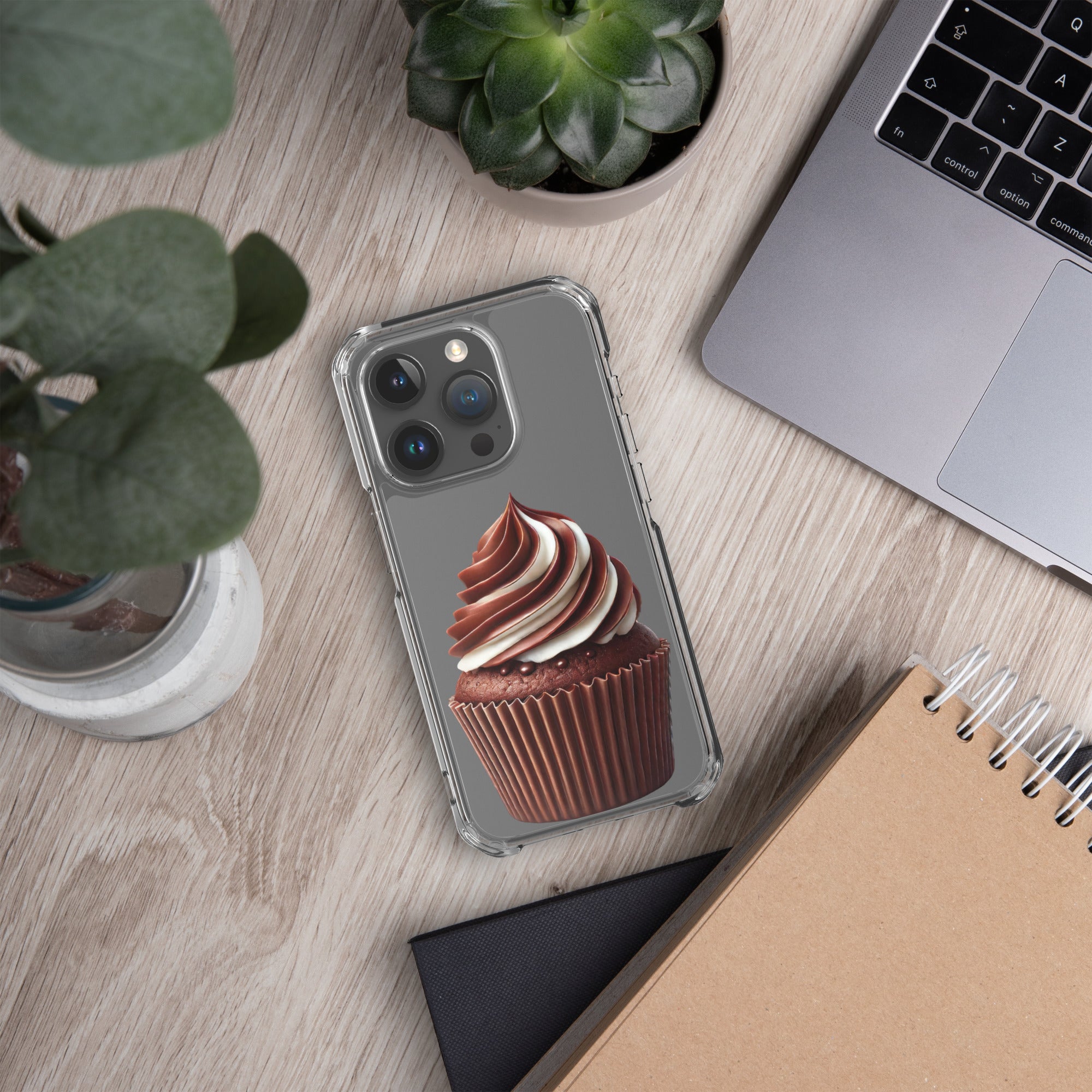 Chocolate Vanilla Swirl Cupcake Clear Case for iPhone 15 Pro - Dessert Aesthetic Protective Cover