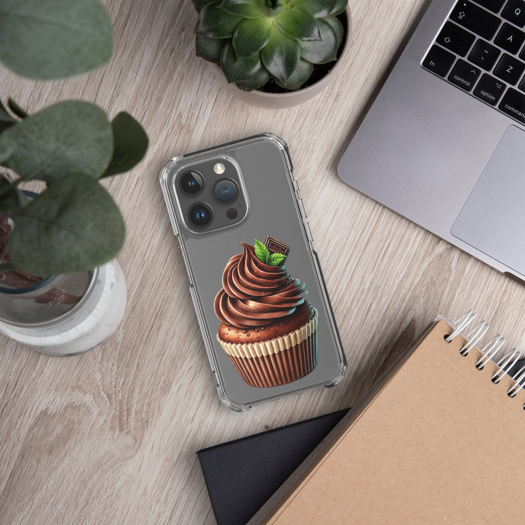 Chocolate Cupcake Clear Case for iPhone 15 Pro - Sweet Dessert Protective Phone Cover