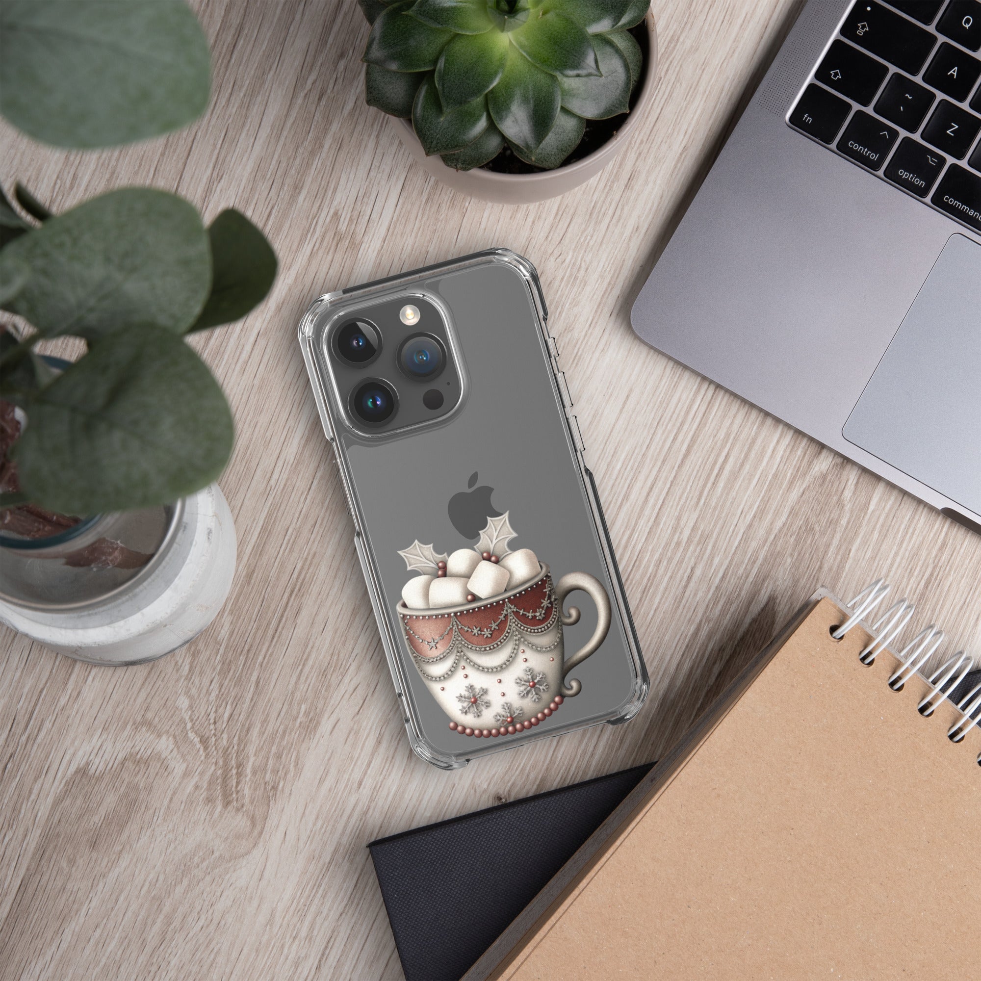 Holiday Cocoa Mug Clear Case for iPhone 15 Pro - Christmas Cozy Aesthetic Protective Cover