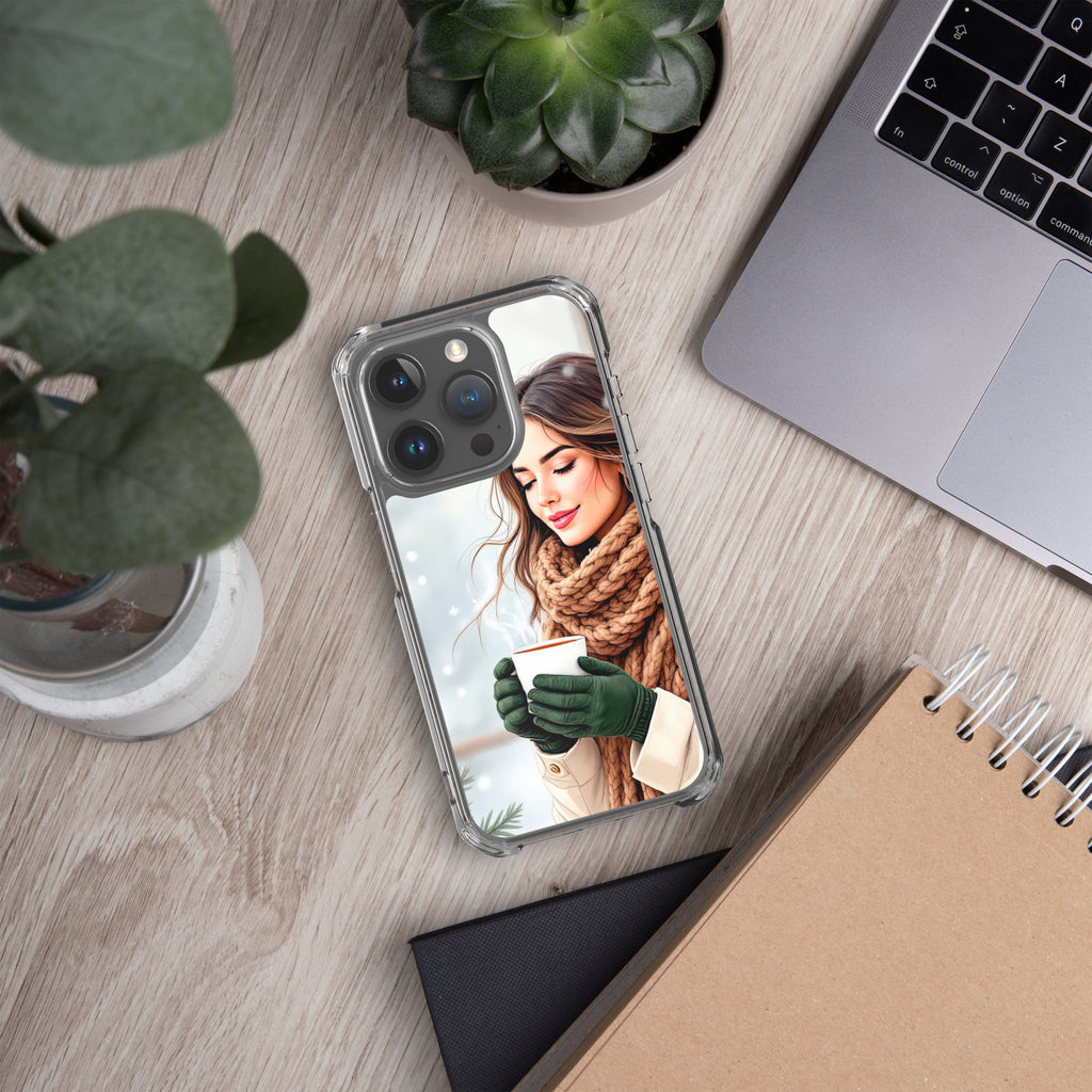 Cozy Winter Moments Clear Case for iPhone 15 Pro - Aesthetic Winter Girl Protective Cover