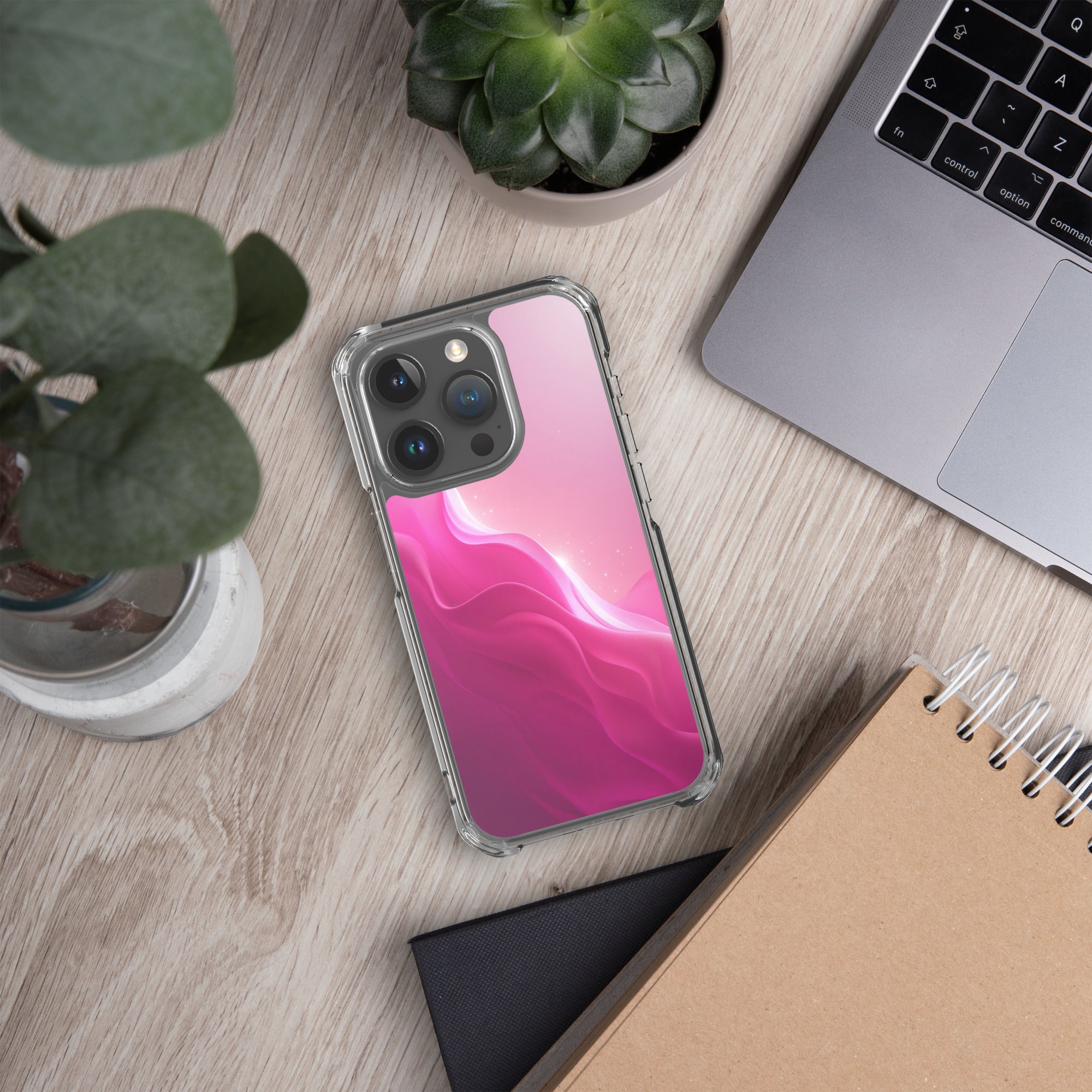 Pink Velvet Waves Dream Clear Case for iPhone 15 Pro - Abstract Pink Gradient Protective Cover