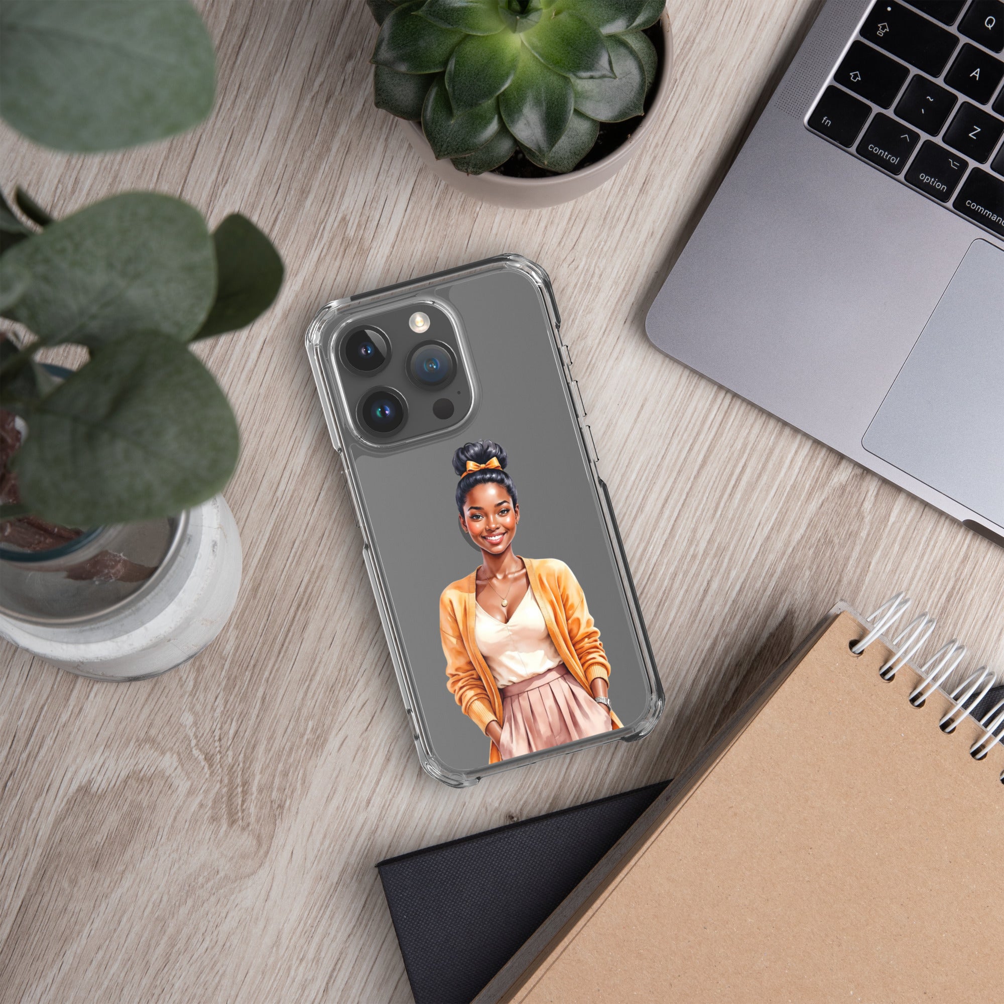 Golden Autumn Glow Girl Clear Case for iPhone 15 Pro - Fashion Illustration Protective Cover