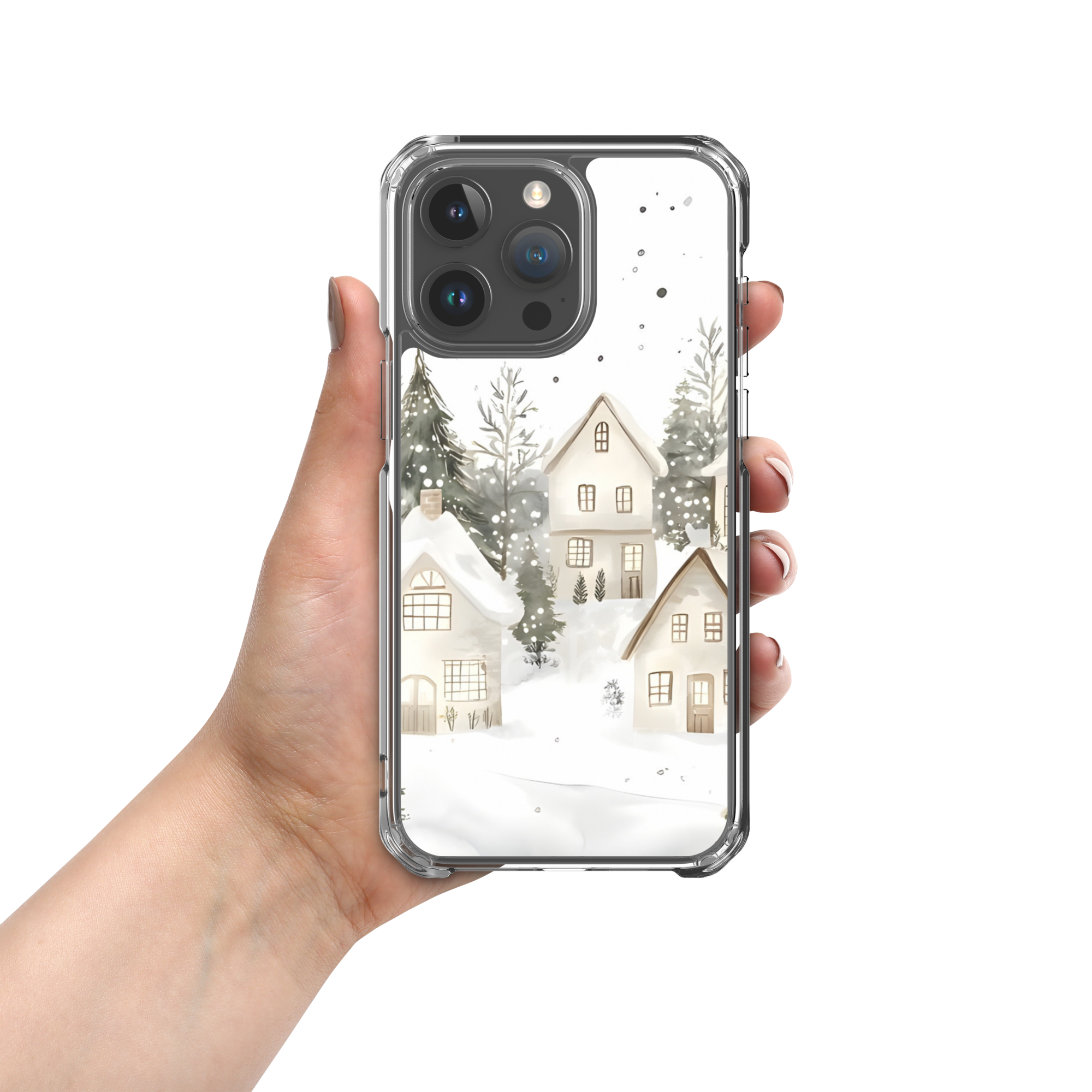 Winter Snow Village Clear Case for iPhone 15 Pro Max
