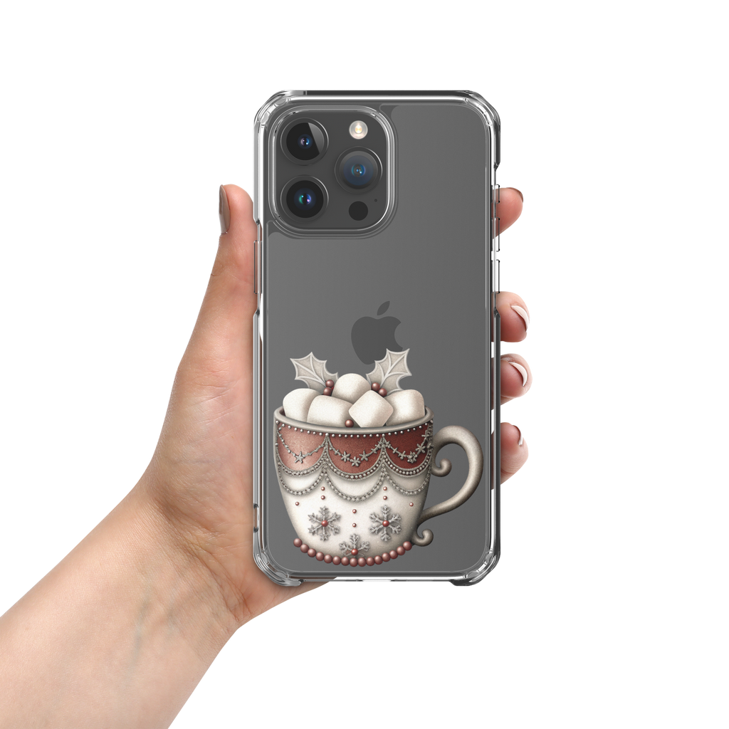 Holiday Cocoa Mug Clear Case for iPhone 15 Pro Max - Christmas Cozy Aesthetic Protective Cover