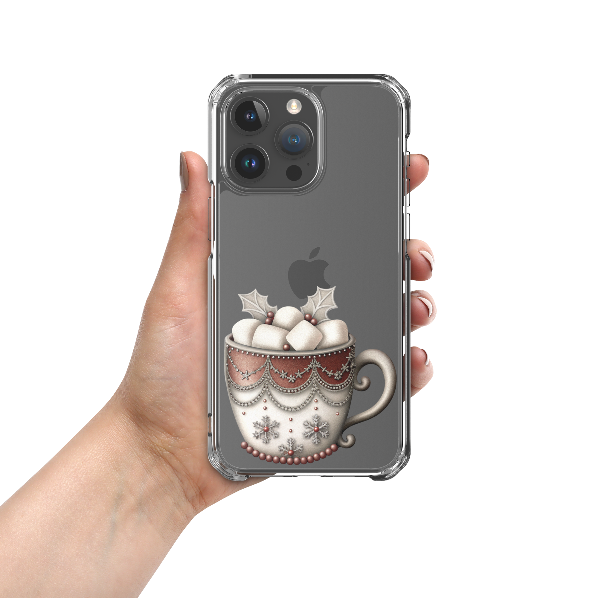 Holiday Cocoa Mug Clear Case for iPhone 15 Pro Max - Christmas Cozy Aesthetic Protective Cover