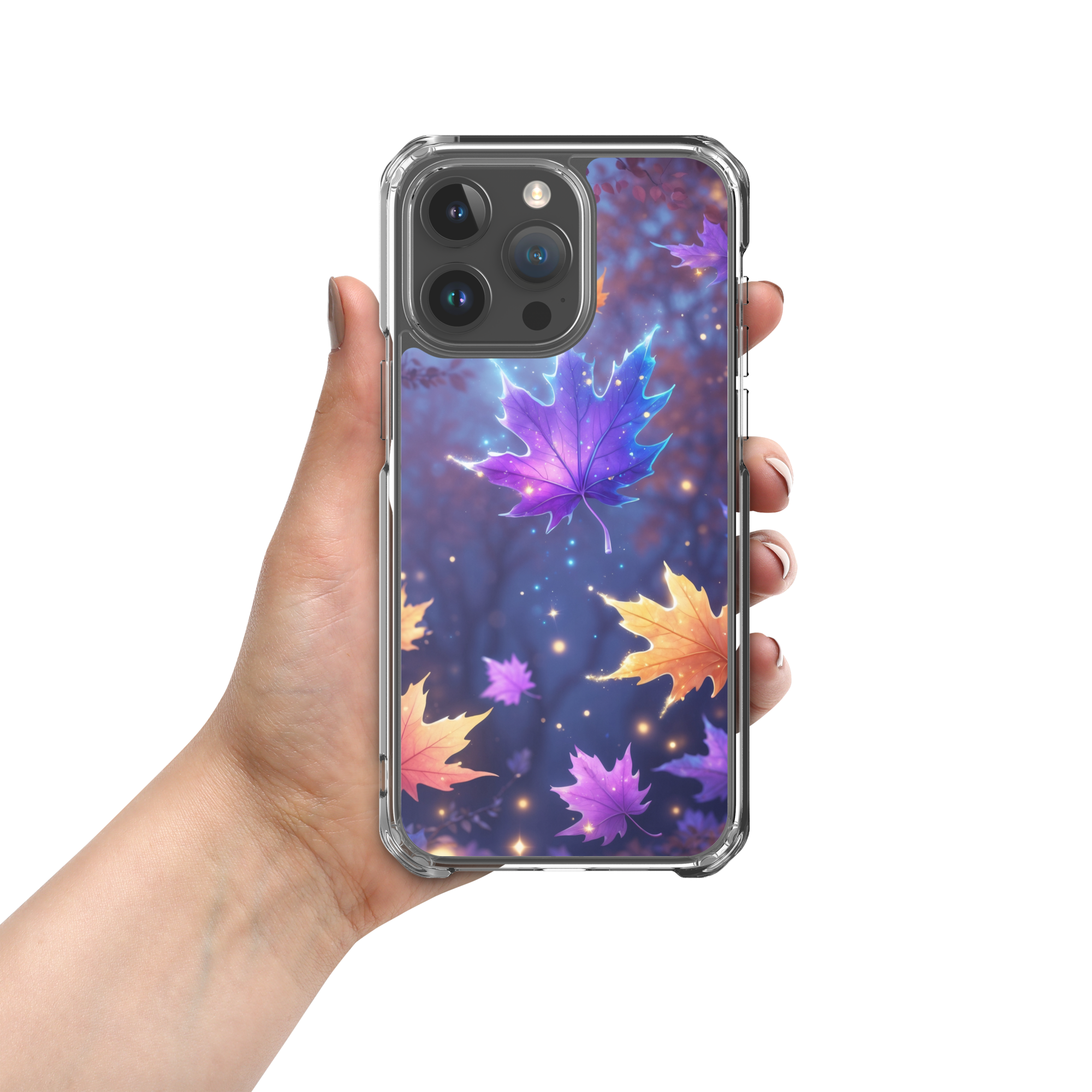 Enchanted Autumn Leaves Clear Case for iPhone 15 Pro Max - Fantasy Fall Maple Leaf Protective Cover