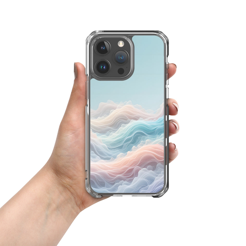 Horizon Dream Clear Case for iPhone 15 Pro Max - Pastel Abstract Waves Protective Cover