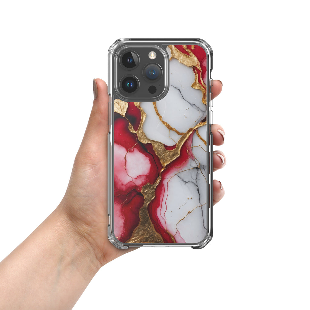 Crimson Golden Marble Luxe Clear Case for iPhone 15 Pro Max