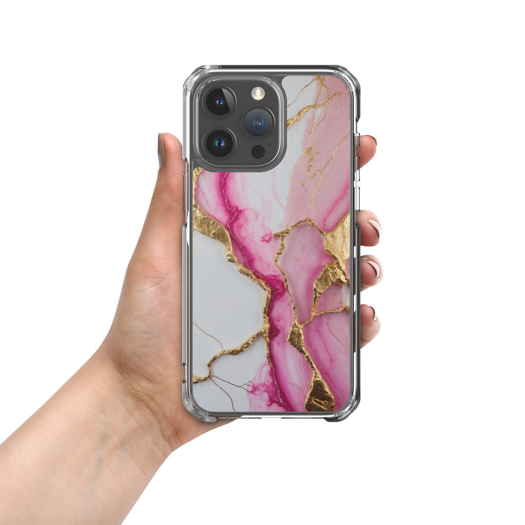 Pink Golden Marble Luxe Clear Case for iPhone 15 Pro Max