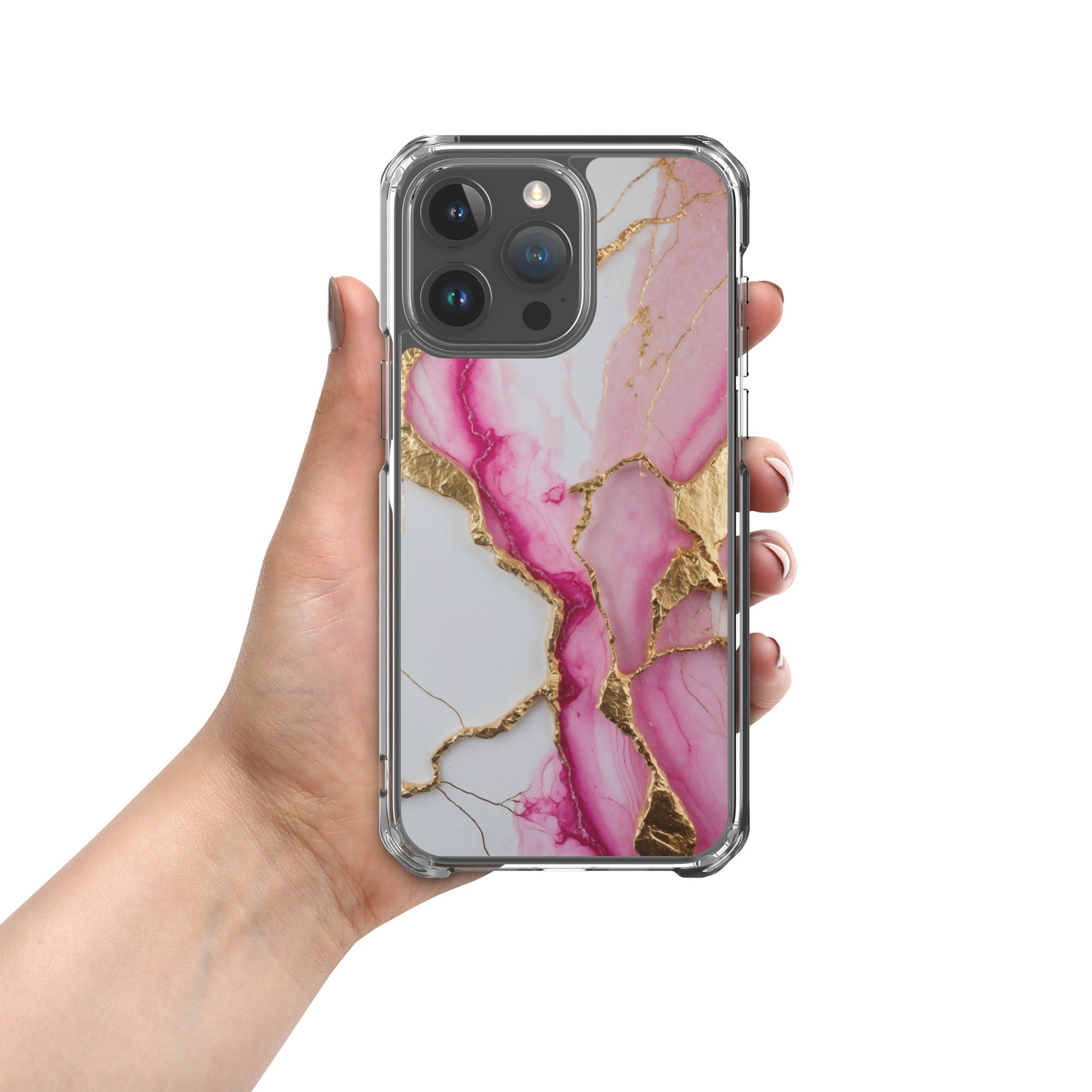 Pink Golden Marble Luxe Clear Case for iPhone 15 Pro Max