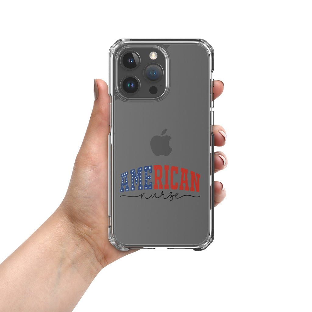 American Nurse Clear Case for iPhone 15 Pro Max - Patriotic Red, White & Blue Nursing Pride Cover