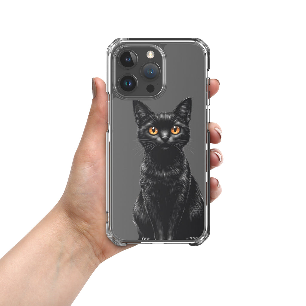 Midnight Black Cat Clear Case for iPhone 15 Pro Max