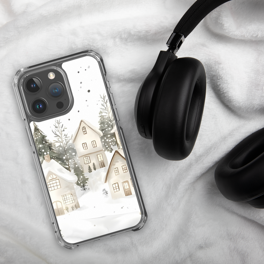 Winter Snow Village Clear Case for iPhone 15 Pro Max