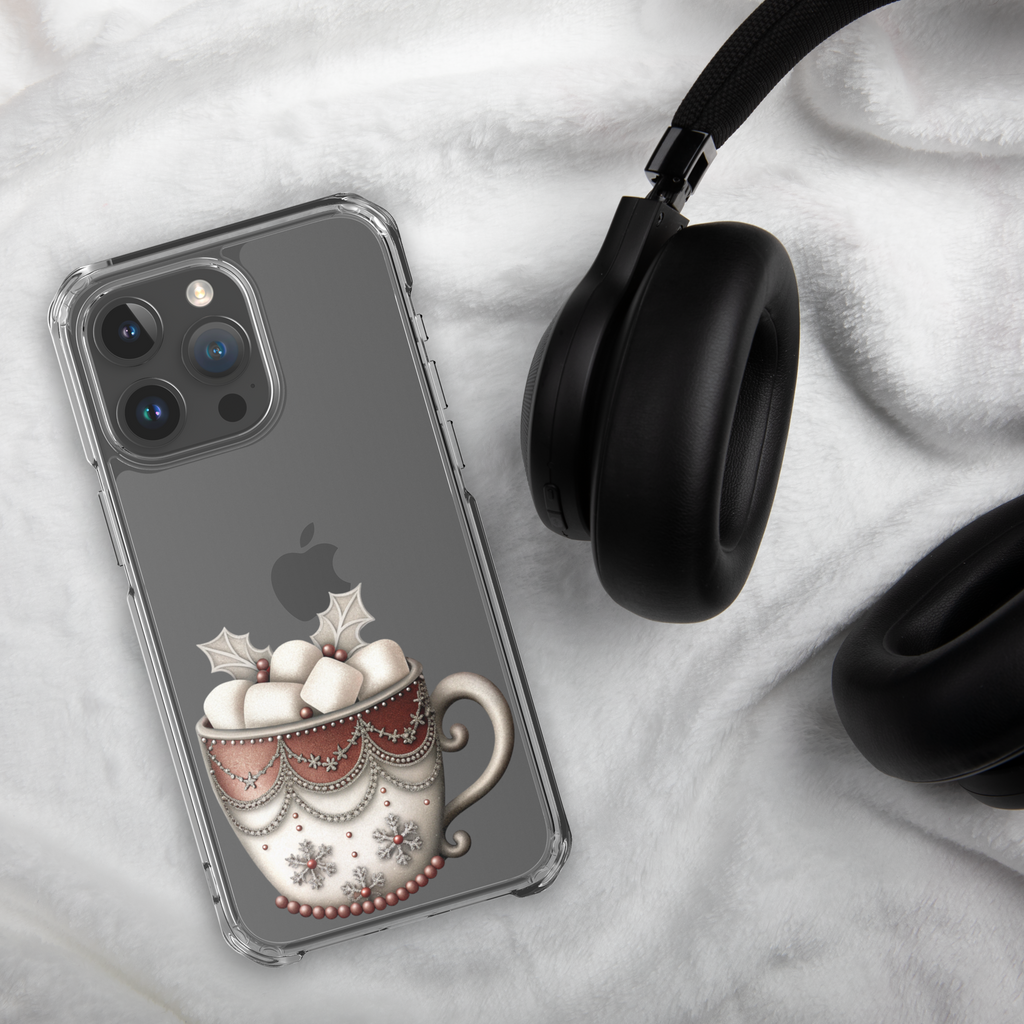 Holiday Cocoa Mug Clear Case for iPhone 15 Pro Max - Christmas Cozy Aesthetic Protective Cover