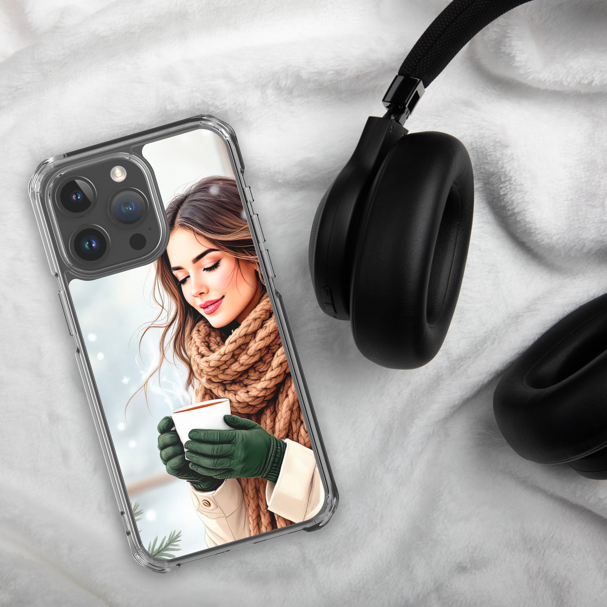 Cozy Winter Moments Clear Case for iPhone 15 Pro Max - Aesthetic Winter Girl Protective Cover