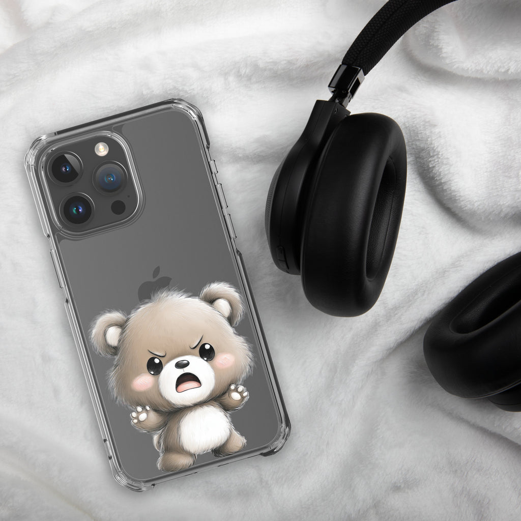 Angry Cute Bear Clear Case for iPhone 15 Pro Max - Funny Kawaii Bear Protective Cover