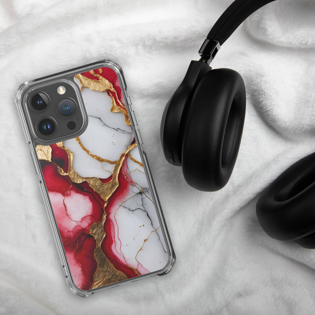 Crimson Golden Marble Luxe Clear Case for iPhone 15 Pro Max