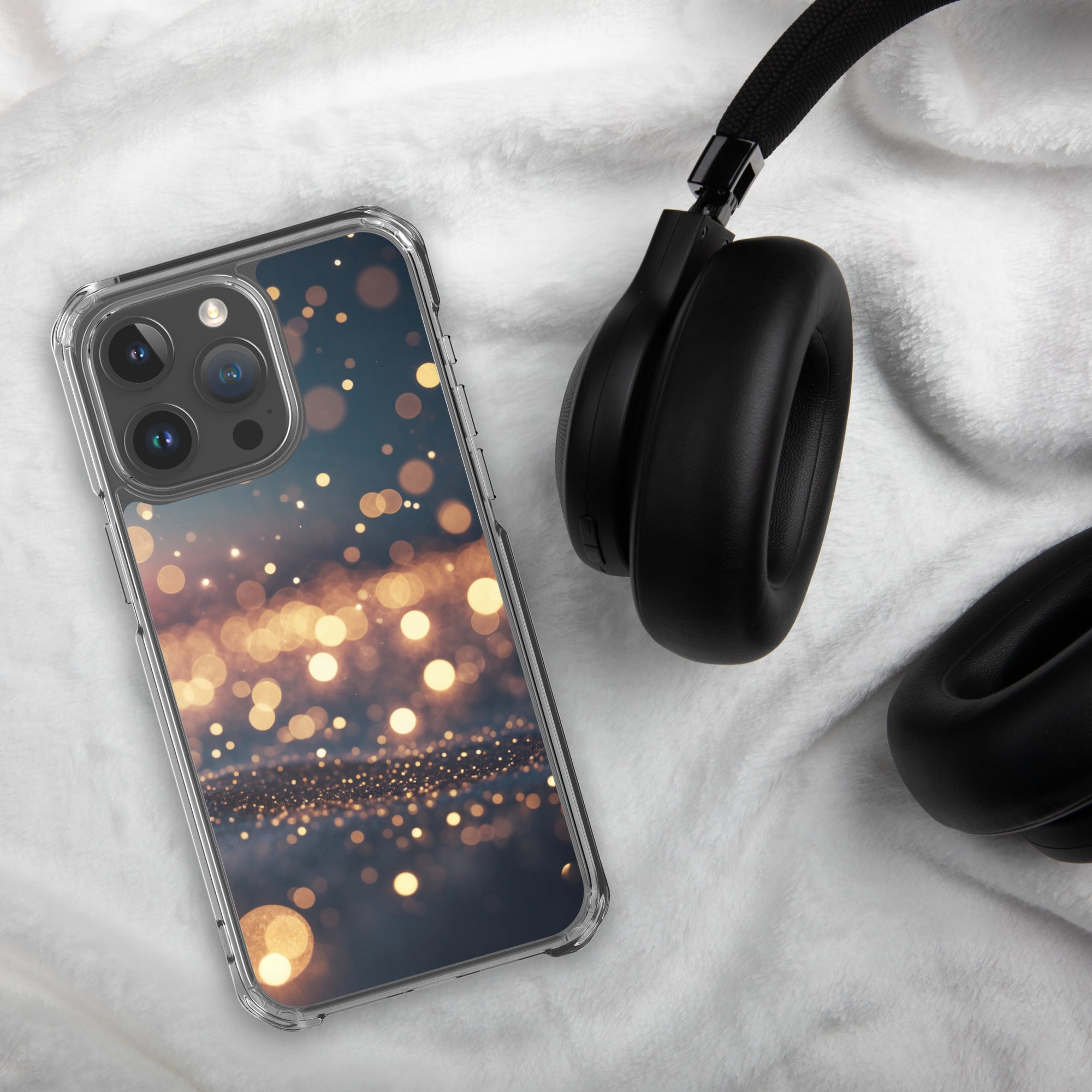 Golden Sparkle Bokeh Clear Case for iPhone 15 Pro Max