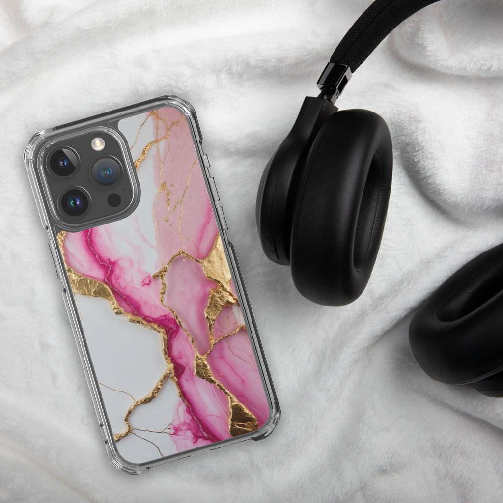 Pink Golden Marble Luxe Clear Case for iPhone 15 Pro Max