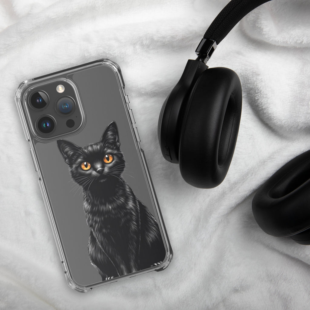 Midnight Black Cat Clear Case for iPhone 15 Pro Max