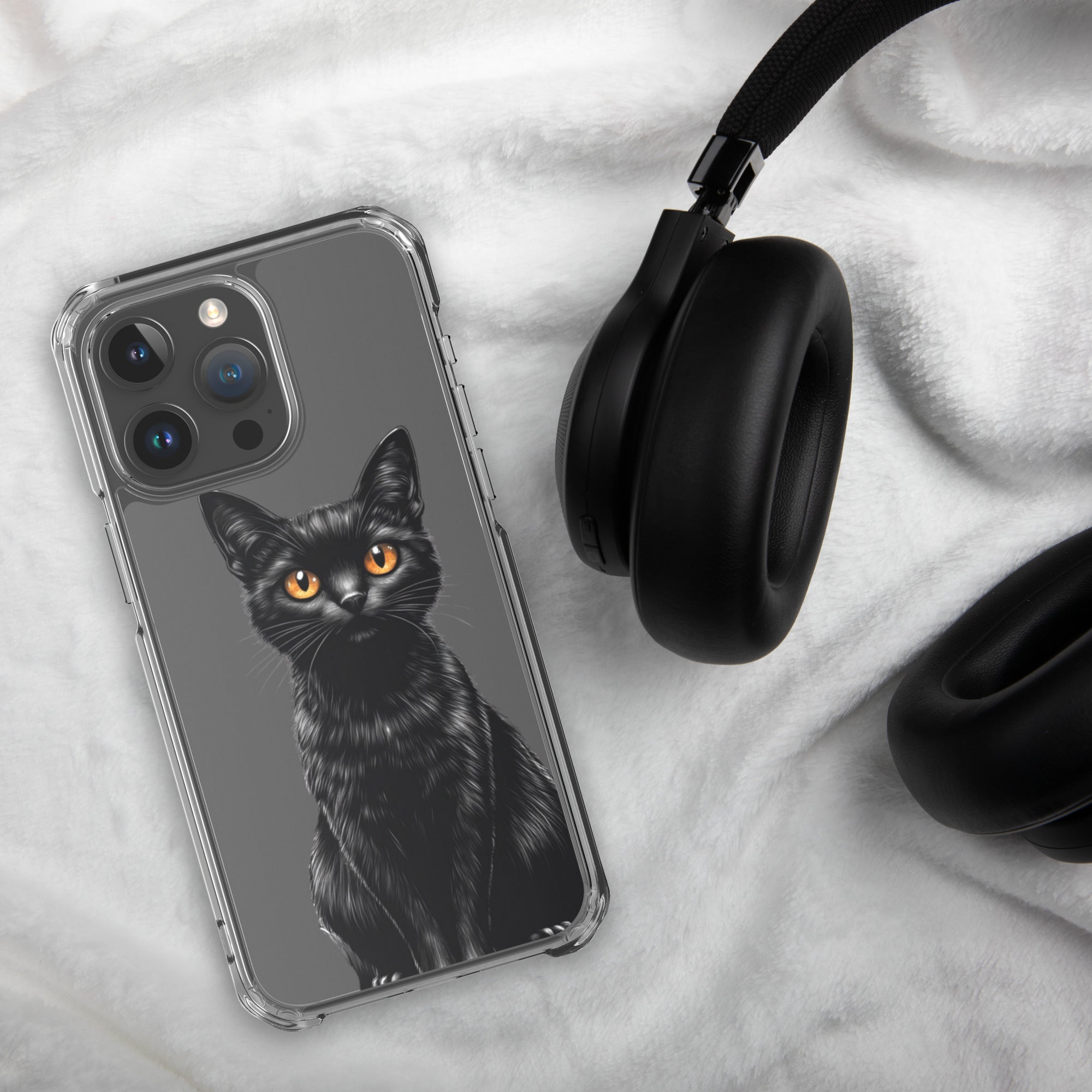 Midnight Black Cat Clear Case for iPhone 15 Pro Max