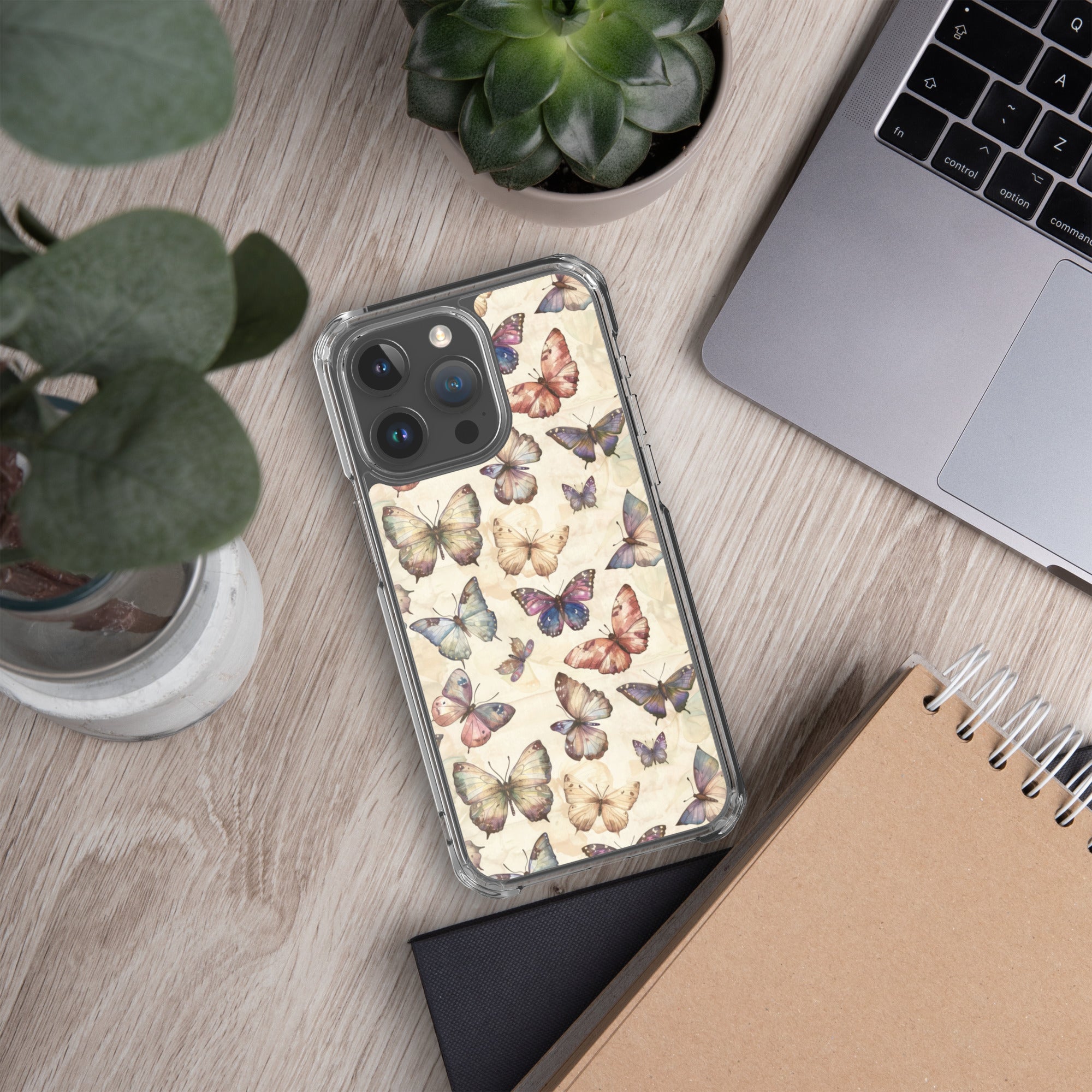 Butterfly Garden Clear Case for iPhone 15 Pro Max - Elegant Pastel Butterfly Protective Cover