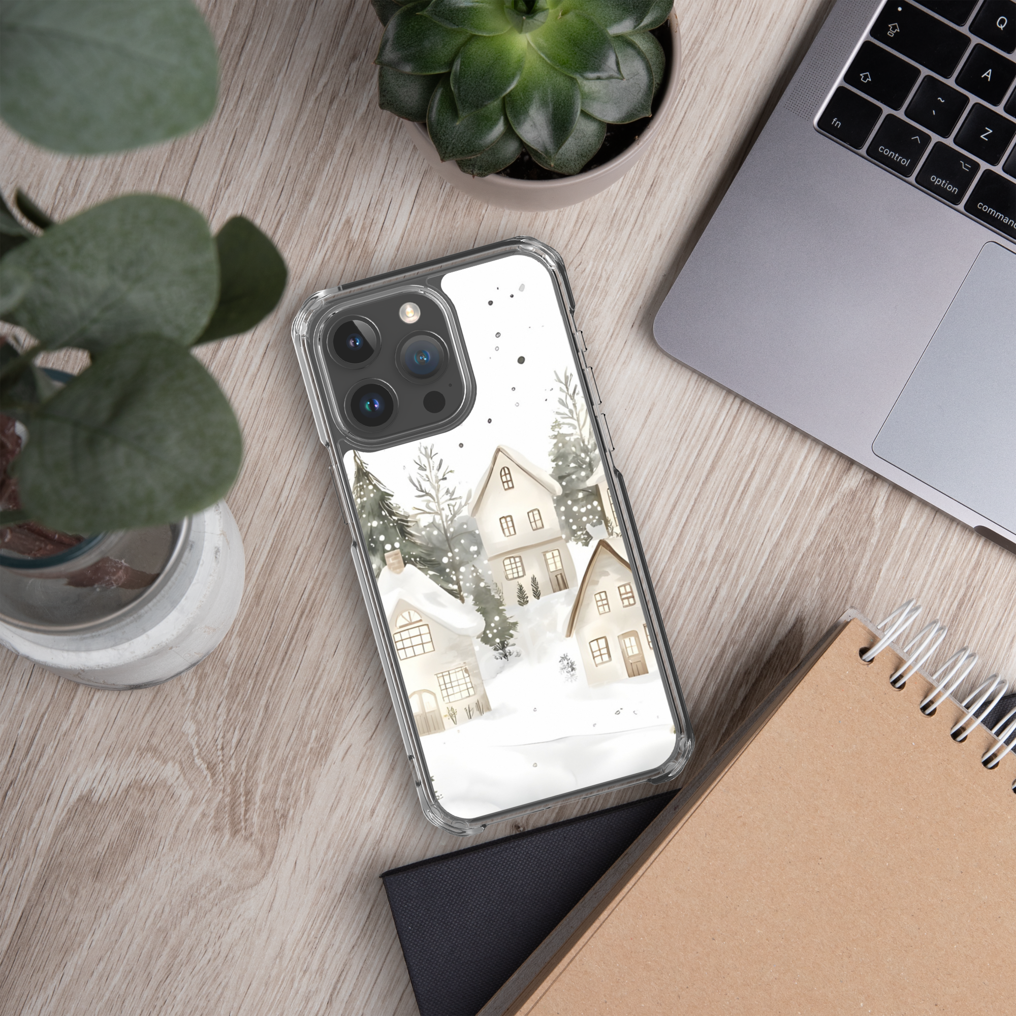 Winter Snow Village Clear Case for iPhone 15 Pro Max