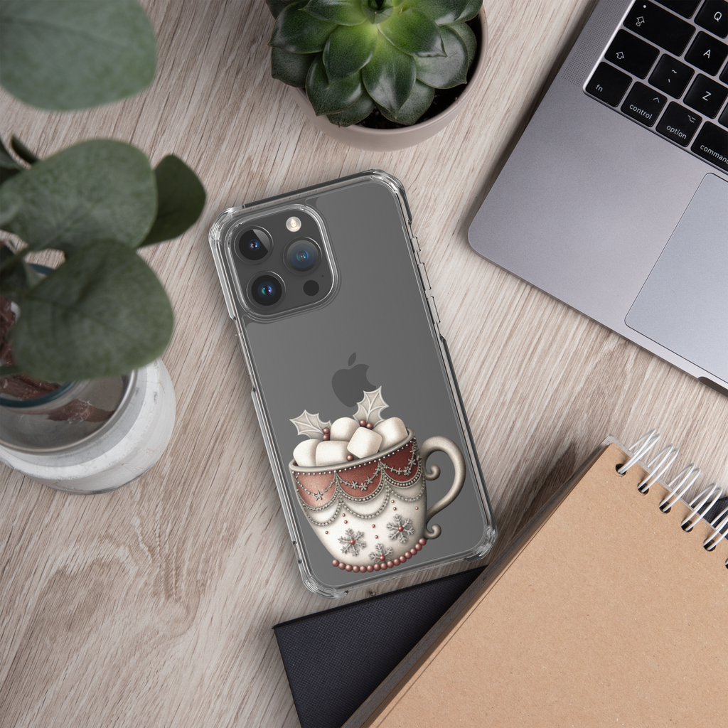 Holiday Cocoa Mug Clear Case for iPhone 15 Pro Max - Christmas Cozy Aesthetic Protective Cover