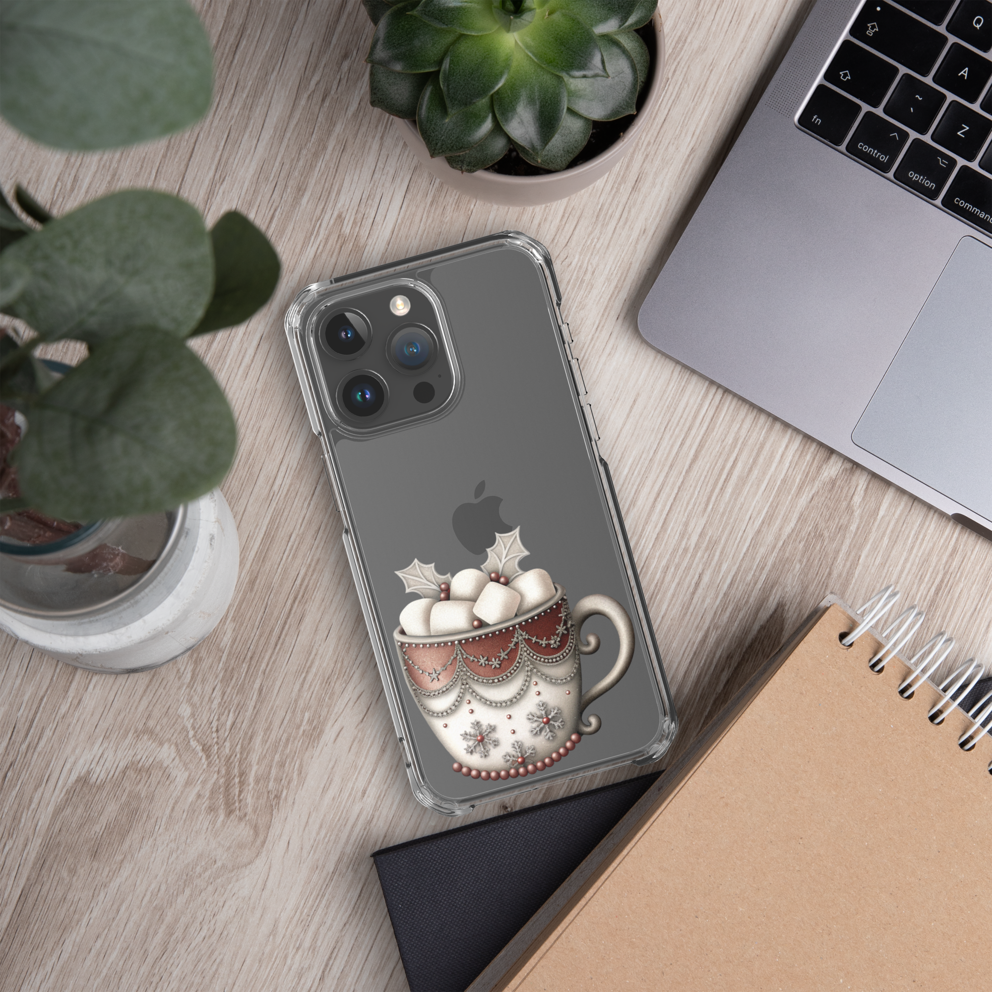 Holiday Cocoa Mug Clear Case for iPhone 15 Pro Max - Christmas Cozy Aesthetic Protective Cover